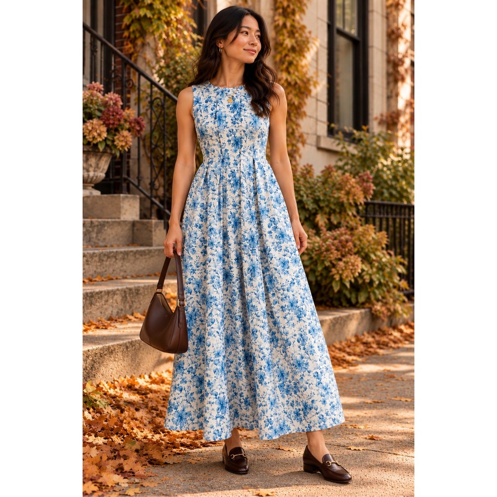 Hyacinth House Tuckernuck XXS Blue White Floral Cotton Maxi Dress